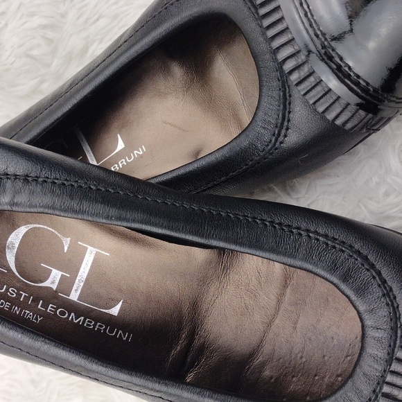 AGL Attilio Giusti Leombruni Black Leather Patent Fringe Toe Low Heel Pump Shoe - Picture 14 of 16